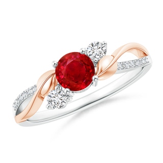 5mm AAA Ruby and Diamond Twisted Vine Ring in White Gold Rose Gold