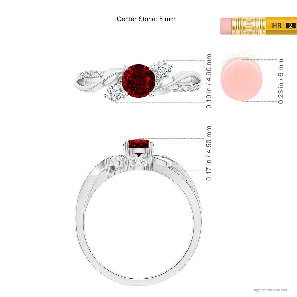 5mm AAAA Ruby and Diamond Twisted Vine Ring in P950 Platinum ruler