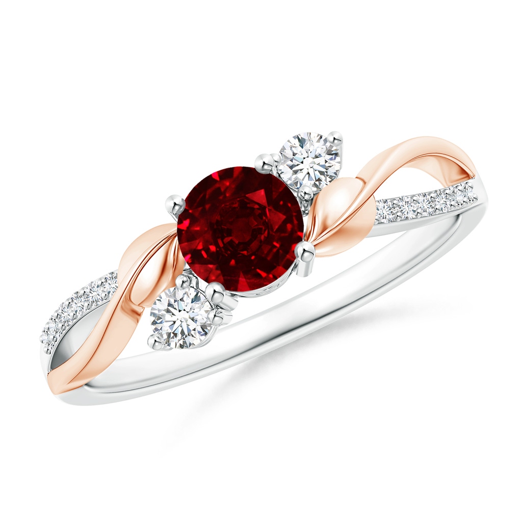 5mm AAAA Ruby and Diamond Twisted Vine Ring in White Gold Rose Gold