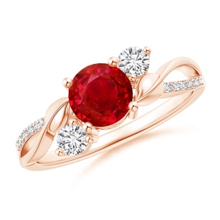 6mm AAA Ruby and Diamond Twisted Vine Ring in Rose Gold