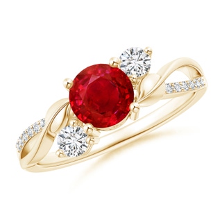 6mm AAA Ruby and Diamond Twisted Vine Ring in Yellow Gold