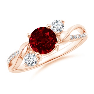 6mm AAAA Ruby and Diamond Twisted Vine Ring in Rose Gold