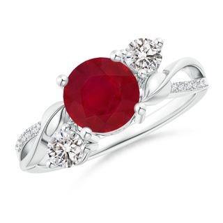 7mm AA Ruby and Diamond Twisted Vine Ring in White Gold