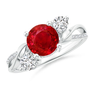 7mm AAA Ruby and Diamond Twisted Vine Ring in P950 Platinum