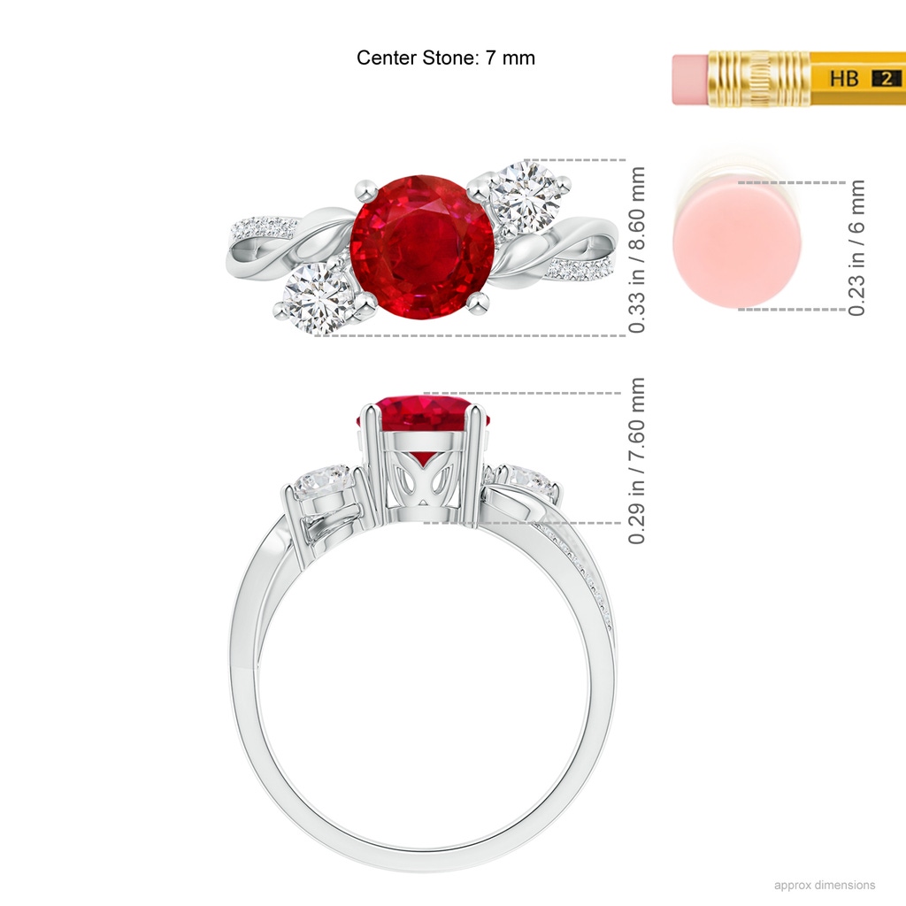 7mm AAA Ruby and Diamond Twisted Vine Ring in P950 Platinum ruler