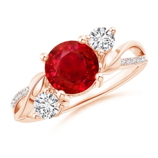 7mm AAA Ruby and Diamond Twisted Vine Ring in Rose Gold
