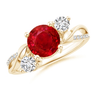 7mm AAA Ruby and Diamond Twisted Vine Ring in Yellow Gold