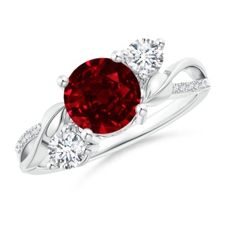 7mm AAAA Ruby and Diamond Twisted Vine Ring in P950 Platinum