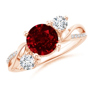 7mm AAAA Ruby and Diamond Twisted Vine Ring in Rose Gold