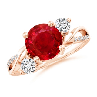 8mm AAA Ruby and Diamond Twisted Vine Ring in 9K Rose Gold