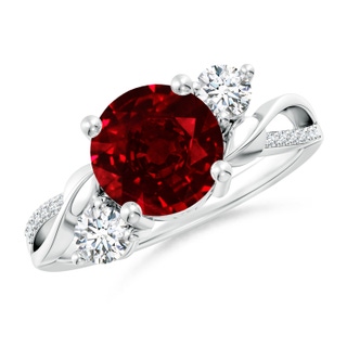 8mm AAAA Ruby and Diamond Twisted Vine Ring in P950 Platinum