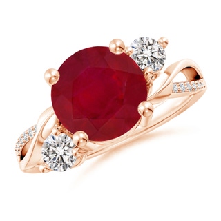 9mm AA Ruby and Diamond Twisted Vine Ring in Rose Gold