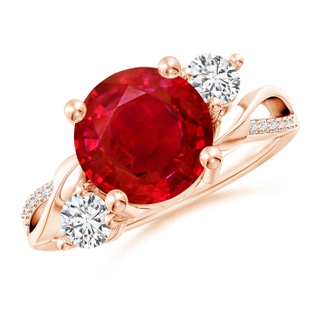 9mm AAA Ruby and Diamond Twisted Vine Ring in 9K Rose Gold