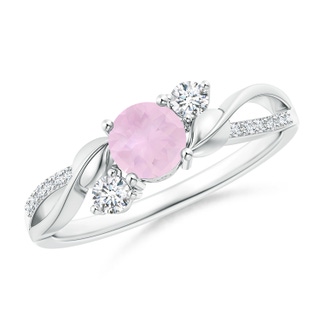 5mm AAA Rose Quartz and Diamond Twisted Vine Ring in 9K White Gold