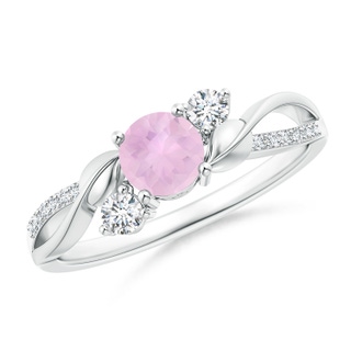 5mm AAAA Rose Quartz and Diamond Twisted Vine Ring in 9K White Gold