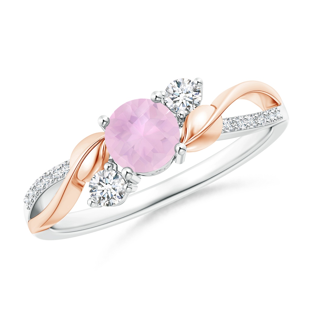 5mm AAAA Rose Quartz and Diamond Twisted Vine Ring in White Gold Rose Gold