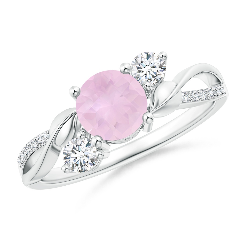 6mm AAA Rose Quartz and Diamond Twisted Vine Ring in White Gold