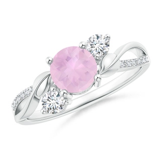 6mm AAAA Rose Quartz and Diamond Twisted Vine Ring in White Gold