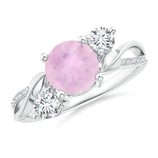 7mm AAAA Rose Quartz and Diamond Twisted Vine Ring in White Gold
