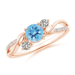 5mm A Swiss Blue Topaz and Diamond Twisted Vine Ring in Rose Gold