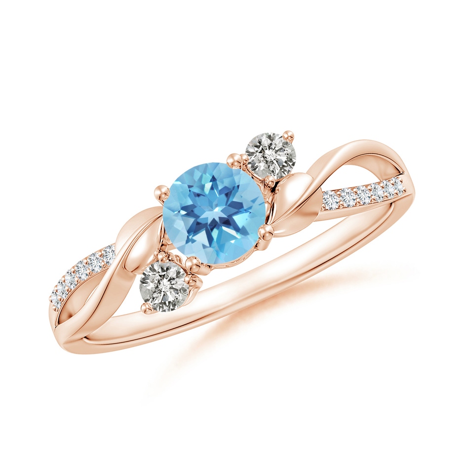 5mm A Swiss Blue Topaz and Diamond Twisted Vine Ring in Rose Gold 