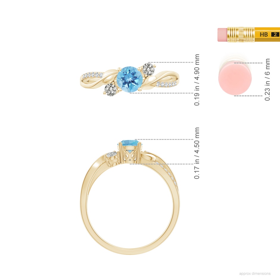 5mm A Swiss Blue Topaz and Diamond Twisted Vine Ring in Yellow Gold ruler