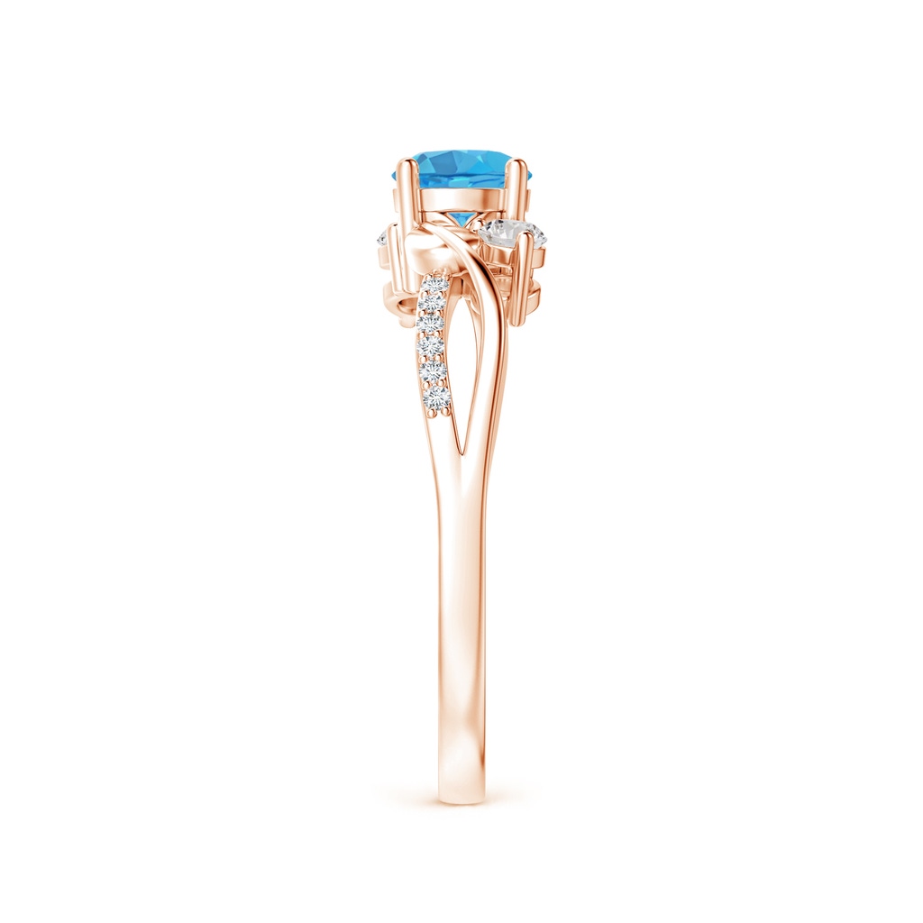 5mm AA Swiss Blue Topaz and Diamond Twisted Vine Ring in Rose Gold Side-2