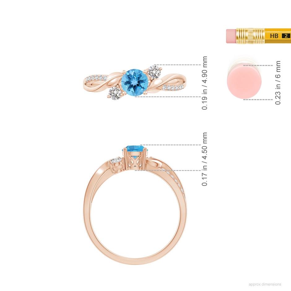 5mm AA Swiss Blue Topaz and Diamond Twisted Vine Ring in Rose Gold ruler