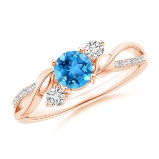 5mm AAA Swiss Blue Topaz and Diamond Twisted Vine Ring in Rose Gold