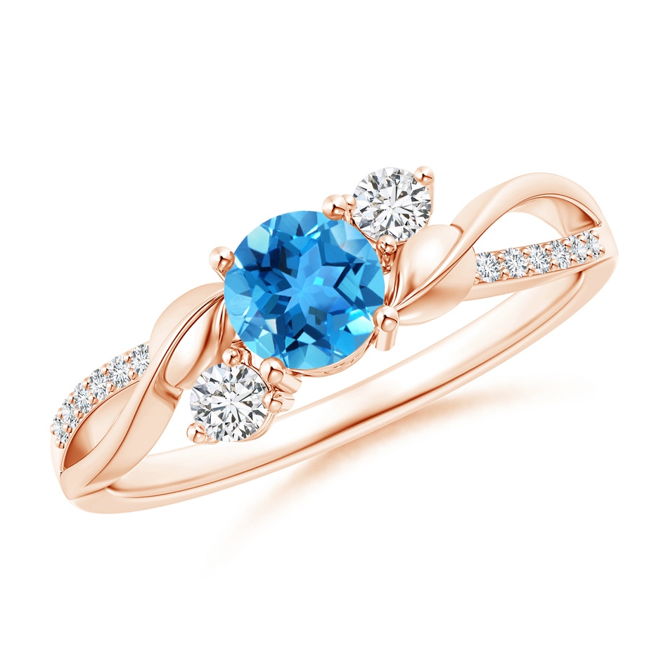 5mm AAA Swiss Blue Topaz and Diamond Twisted Vine Ring in Rose Gold 