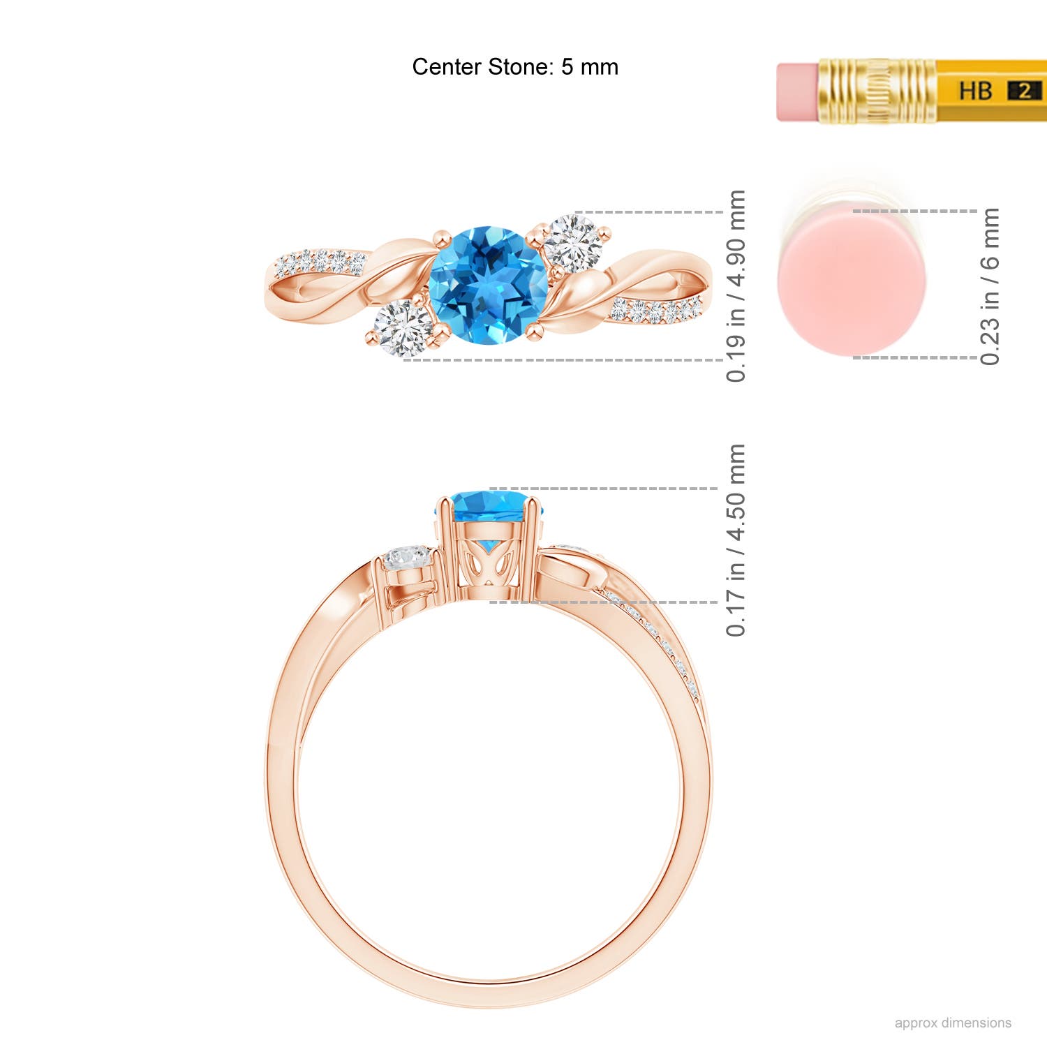 AAA - Swiss Blue Topaz / 0.8 CT / 14 KT Rose Gold