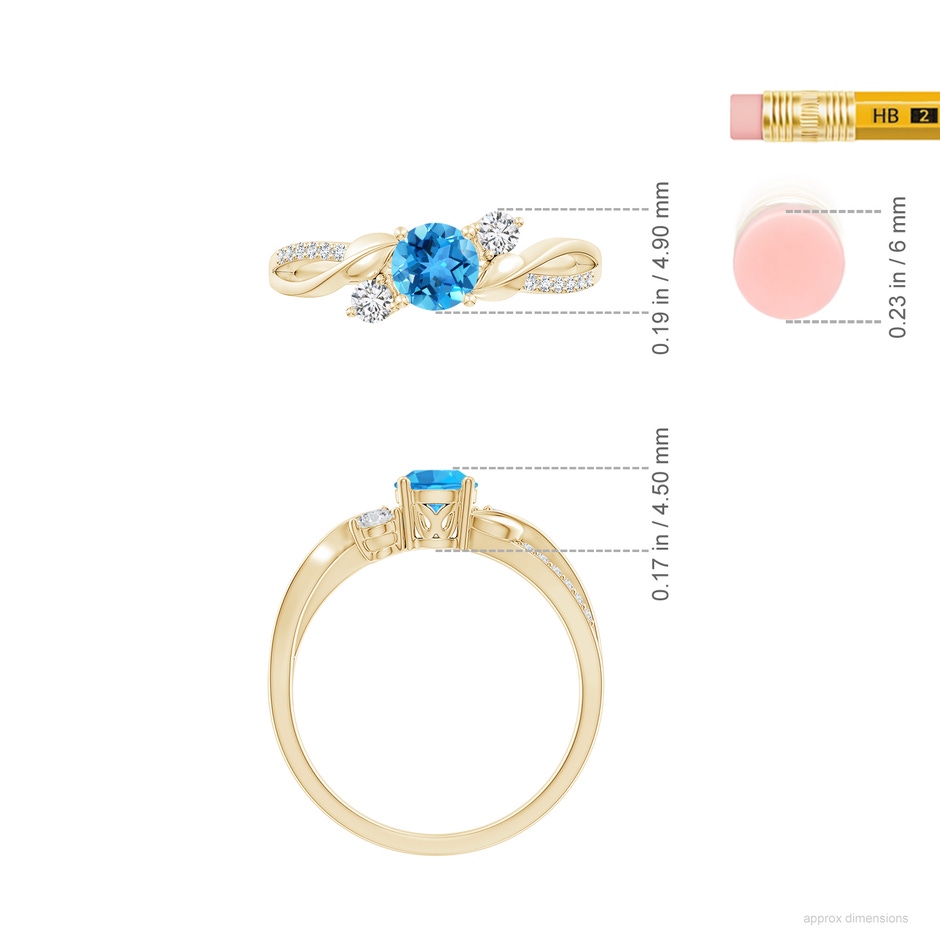 5mm AAA Swiss Blue Topaz and Diamond Twisted Vine Ring in Yellow Gold ruler