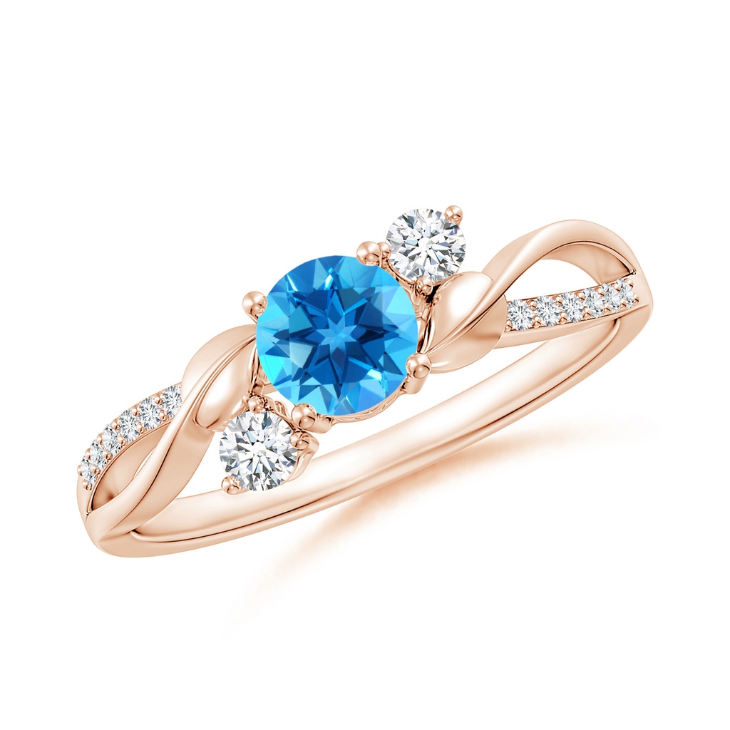 5mm AAAA Swiss Blue Topaz and Diamond Twisted Vine Ring in Rose Gold