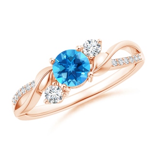 5mm AAAA Swiss Blue Topaz and Diamond Twisted Vine Ring in Rose Gold