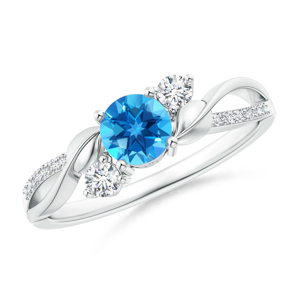 5mm AAAA Swiss Blue Topaz and Diamond Twisted Vine Ring in White Gold