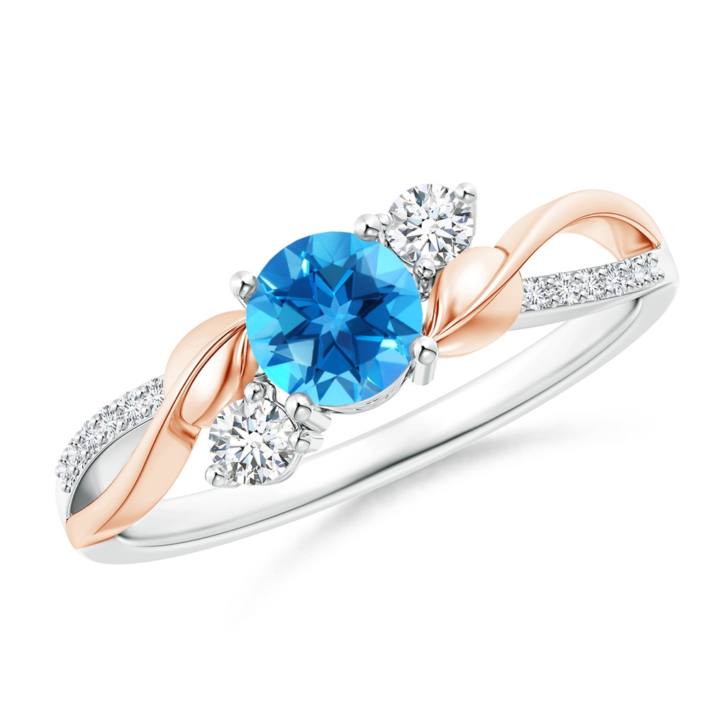 5mm AAAA Swiss Blue Topaz and Diamond Twisted Vine Ring in White Gold Rose Gold