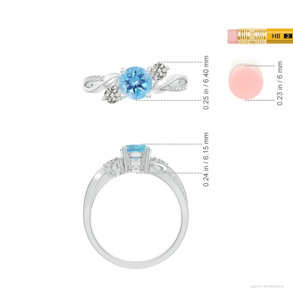 6mm A Swiss Blue Topaz and Diamond Twisted Vine Ring in P950 Platinum ruler