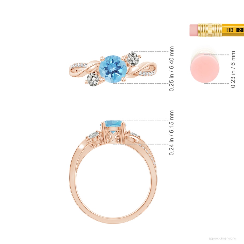 6mm A Swiss Blue Topaz and Diamond Twisted Vine Ring in Rose Gold ruler