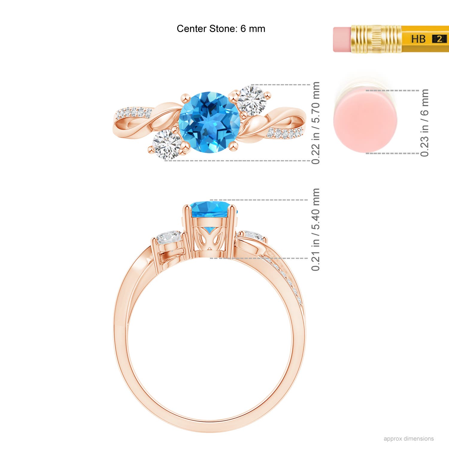 AAA - Swiss Blue Topaz / 1.22 CT / 14 KT Rose Gold