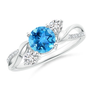 6mm AAA Swiss Blue Topaz and Diamond Twisted Vine Ring in White Gold