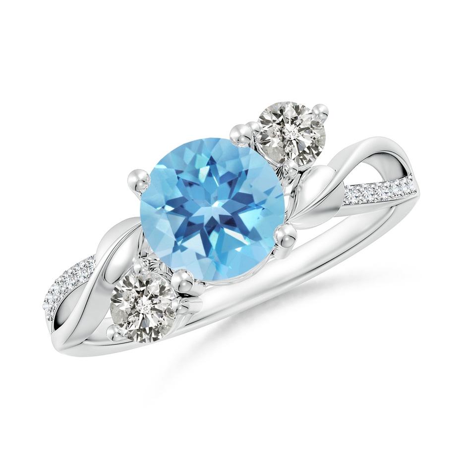7mm A Swiss Blue Topaz and Diamond Twisted Vine Ring in 18K White Gold 