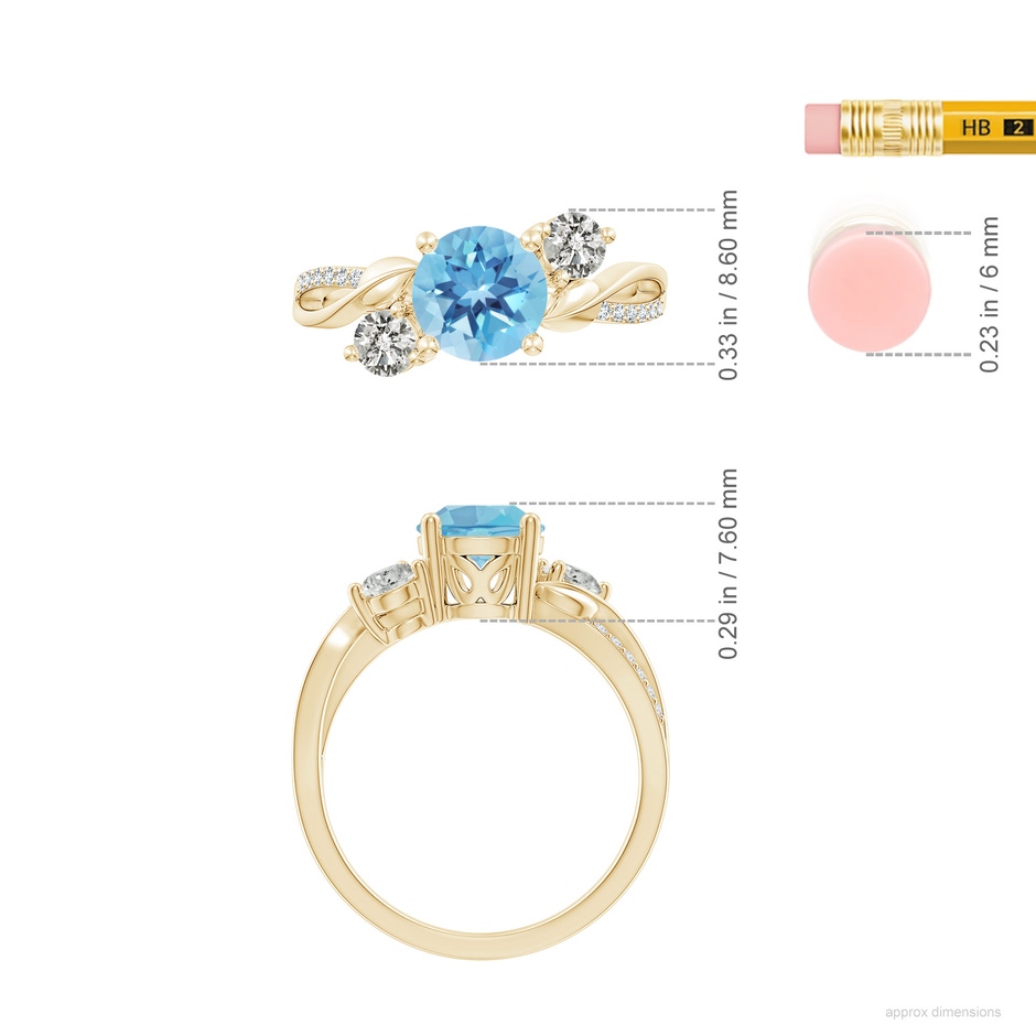 7mm A Swiss Blue Topaz and Diamond Twisted Vine Ring in 18K Yellow Gold ruler