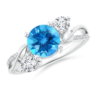 7mm AAAA Swiss Blue Topaz and Diamond Twisted Vine Ring in P950 Platinum
