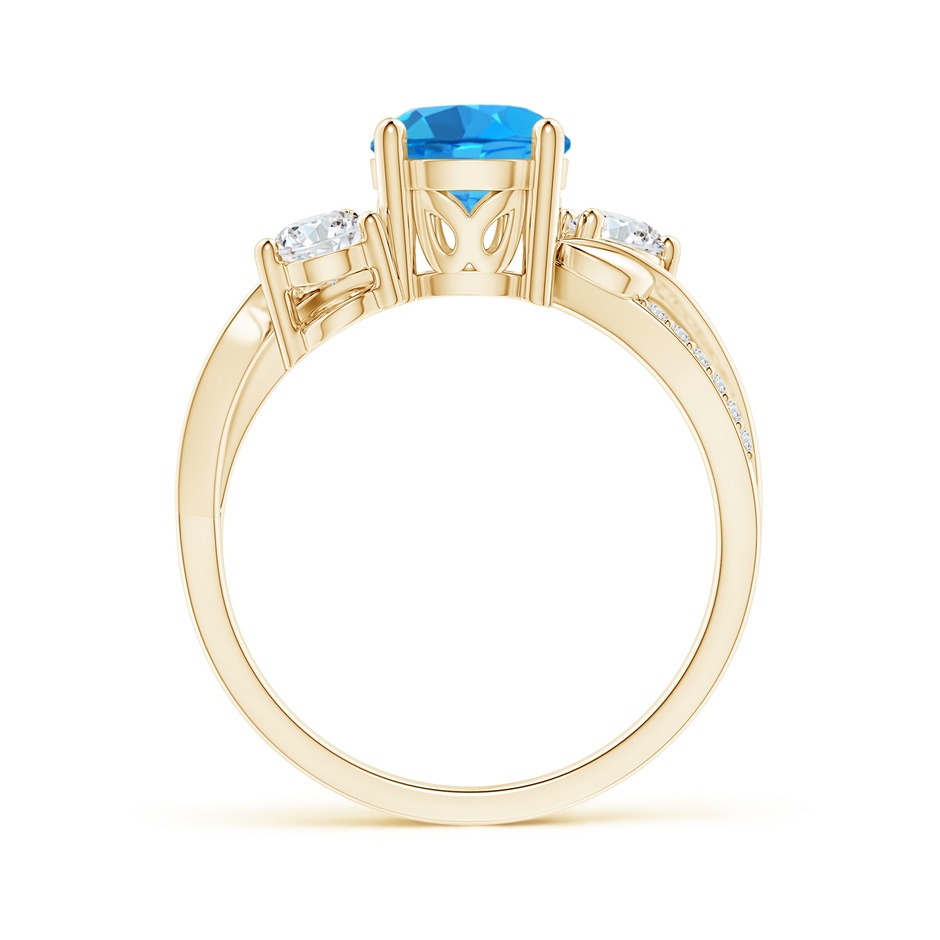 7mm AAAA Swiss Blue Topaz and Diamond Twisted Vine Ring in Yellow Gold side-1