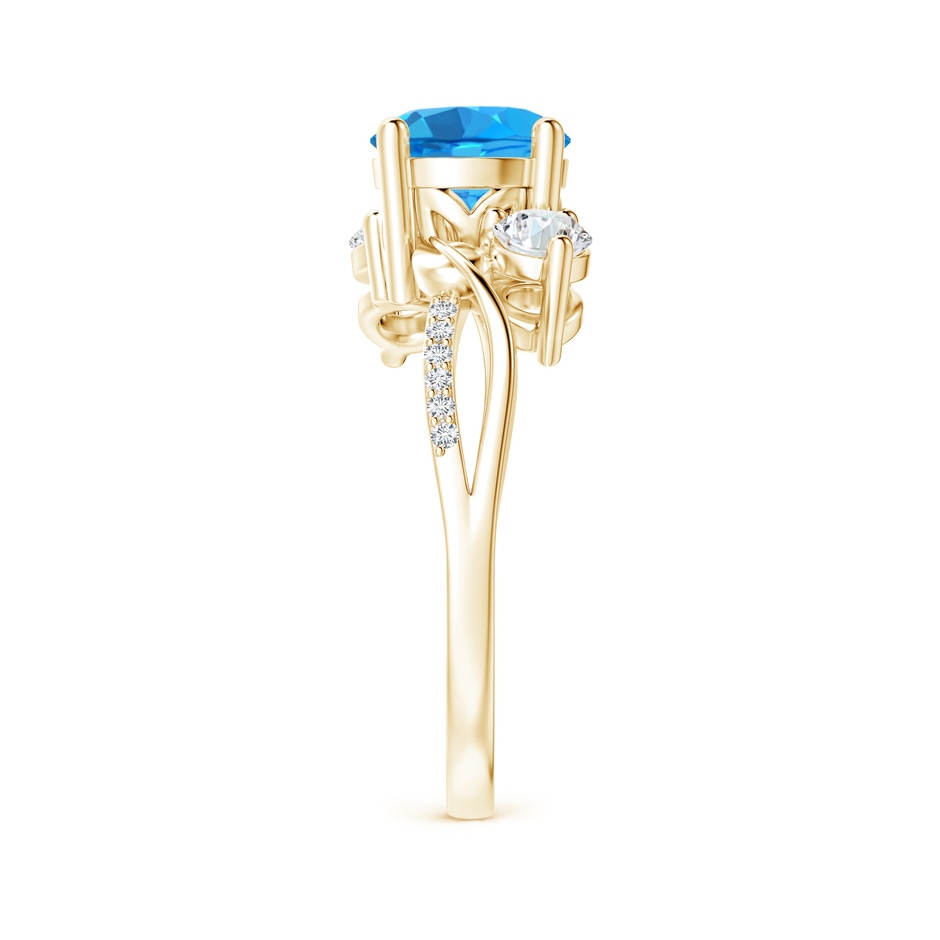 7mm AAAA Swiss Blue Topaz and Diamond Twisted Vine Ring in Yellow Gold side-2