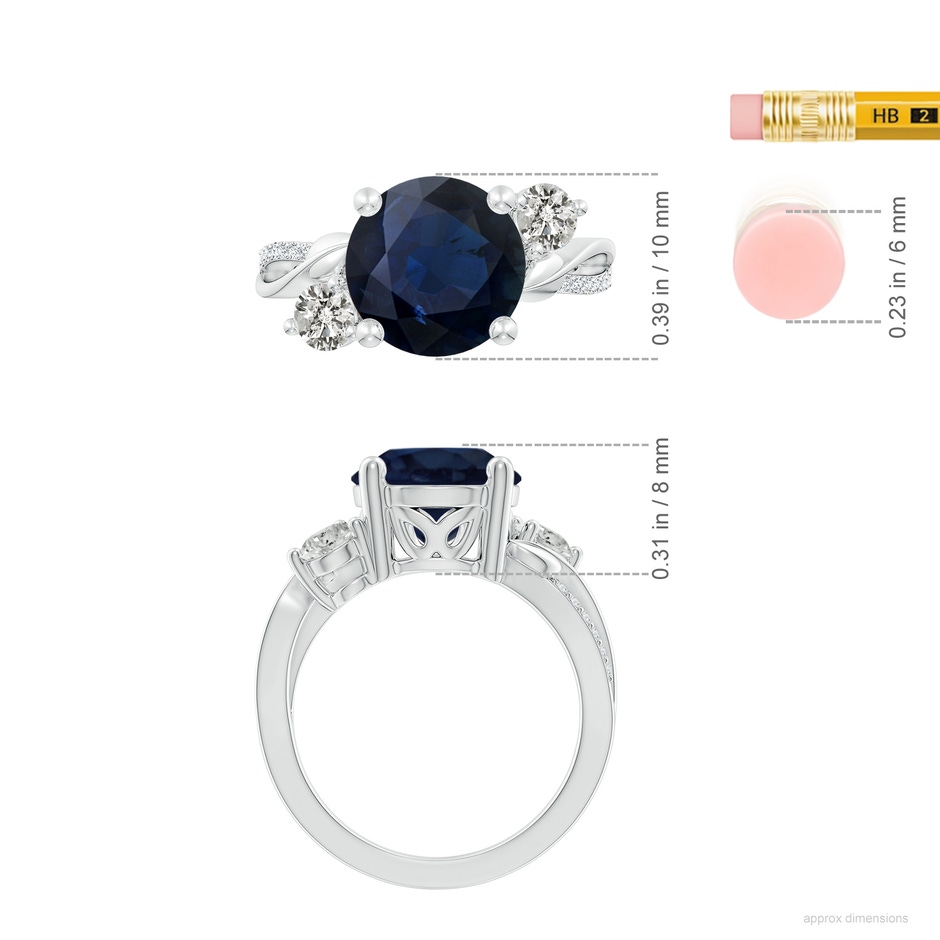 10mm A Sapphire and Diamond Twisted Vine Ring in P950 Platinum ruler