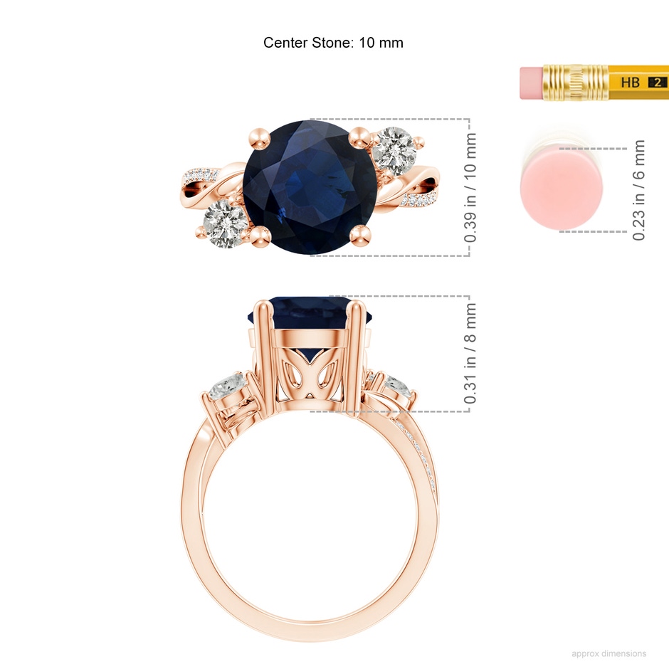 10mm A Sapphire and Diamond Twisted Vine Ring in Rose Gold ruler