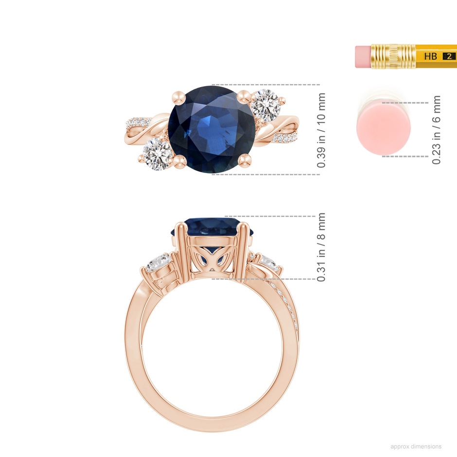 10mm AA Sapphire and Diamond Twisted Vine Ring in Rose Gold ruler