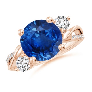 10mm AAA Sapphire and Diamond Twisted Vine Ring in 18K Rose Gold