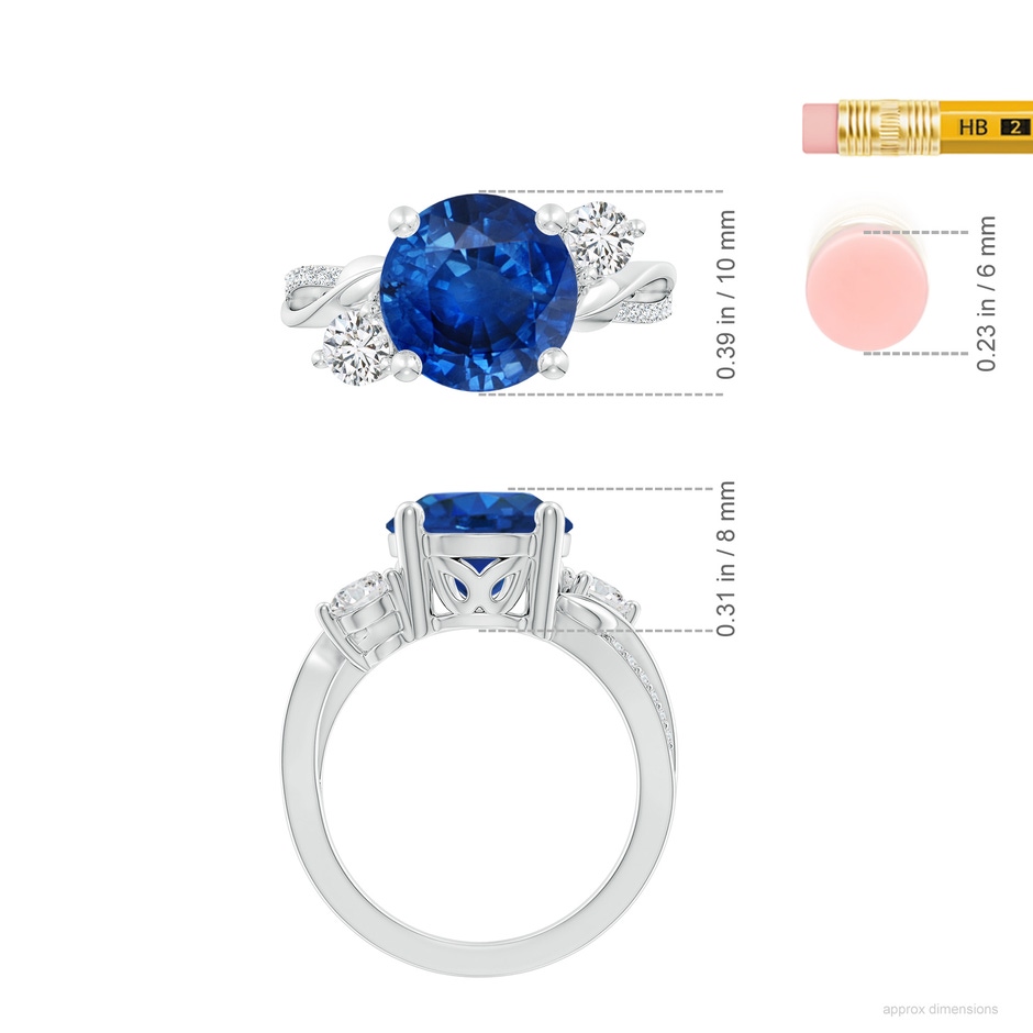 10mm AAA Sapphire and Diamond Twisted Vine Ring in P950 Platinum ruler